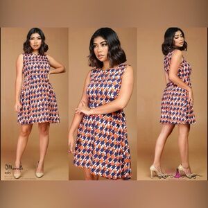 Houndstooth Patterned Sleeveless Dress